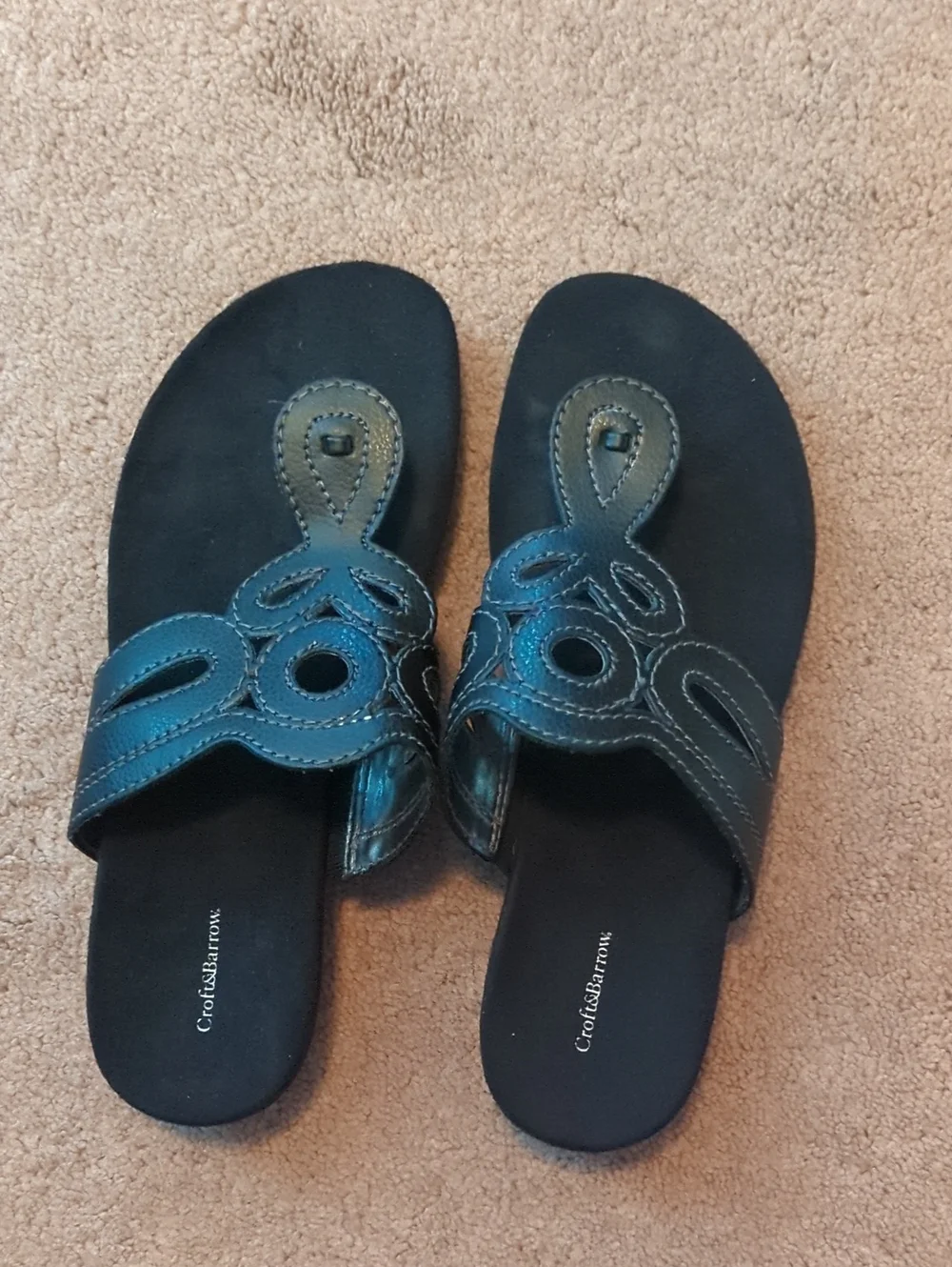 Croft & Barrow Black Decorative Stitch Slide Sandals. Brand New. Tags On Bottom